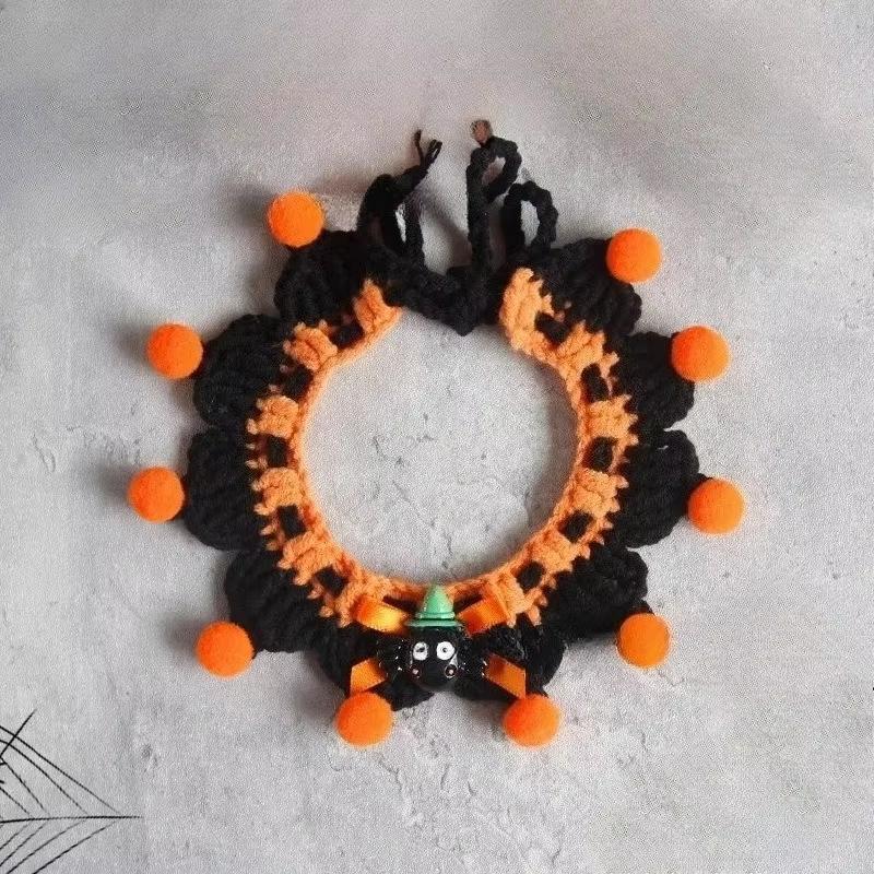 Handmade Cat Collars Cats Nacklace Decoration Halloween Decorative Scarfs For Pets Cat Accessiorie Hallow Pumpkin Collars Decor