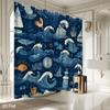 Ocean Waves & Marine Life Shower Curtain – Nautical Theme With Sailboats, Lighthouse Fish, Deep Blue Art Design, Includes Hooks
