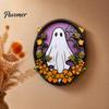 Festive Halloween Wall Accents Oval Sign, Layered Wooden Decor Cute Ghost Bat Spooky Home Decorations Pumpkin Witch Designs, Art Decoration