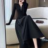 Soft Style Waist-Cinching Slimming Long Sleeve Dress Women's Autumn Winter Elegant Zipper Underskirt French High-End Flared Skirt