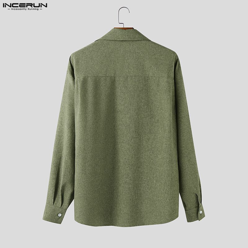INCERUN Oversized Men Lapel Neck Long Sleeve Side Button Irregular Casual Shirts