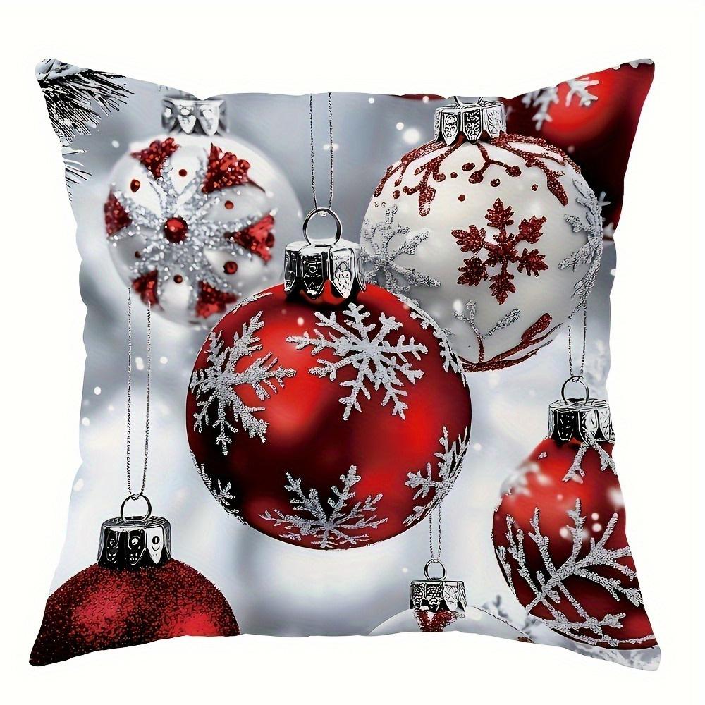 Festive Christmas Pillowcases: 2D HD Printed with Elegant Holiday Ornaments! Sofa Cushion Cover New Year Home Room Decoration