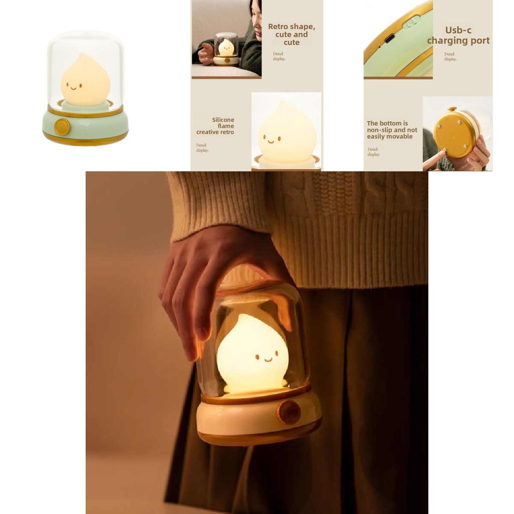Cute Bedside Flame Shape Night Lamp With Soft Glow Rechargeable Battery For Kids Sleep Aid