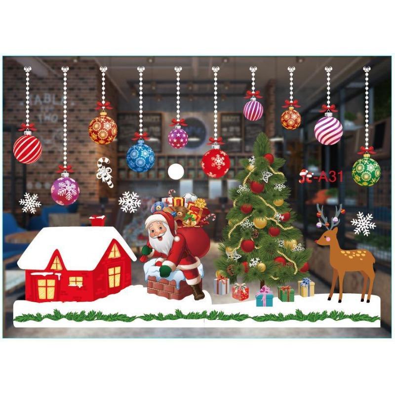 Weihnachtsdekorationen Farbige Weihnachtsfensteraufkleber Weiße Schneeflocken-Wandaufkleber Fensterdekoration Spurlose Fensteraufkleber