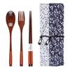 Wooden Spoon Fork Chopsticks Set Japanese Style Wood Cutlery Set Portable Outdoor Camping Picnic Tableware with Cotton Pouch