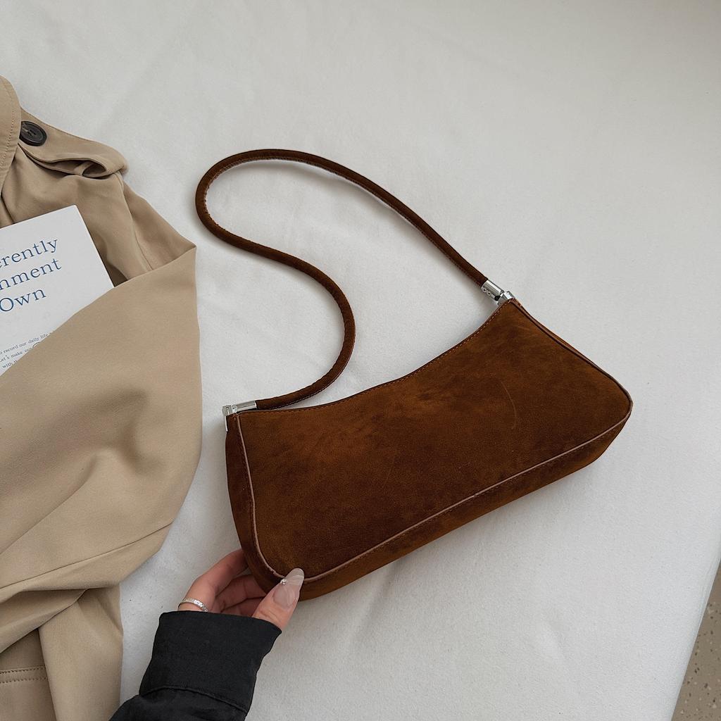 Brown Suede Women's Small Square Pack Retro Zipper Casual Handbags Fashion Large Capacity Commuting One Shoulder Bag
