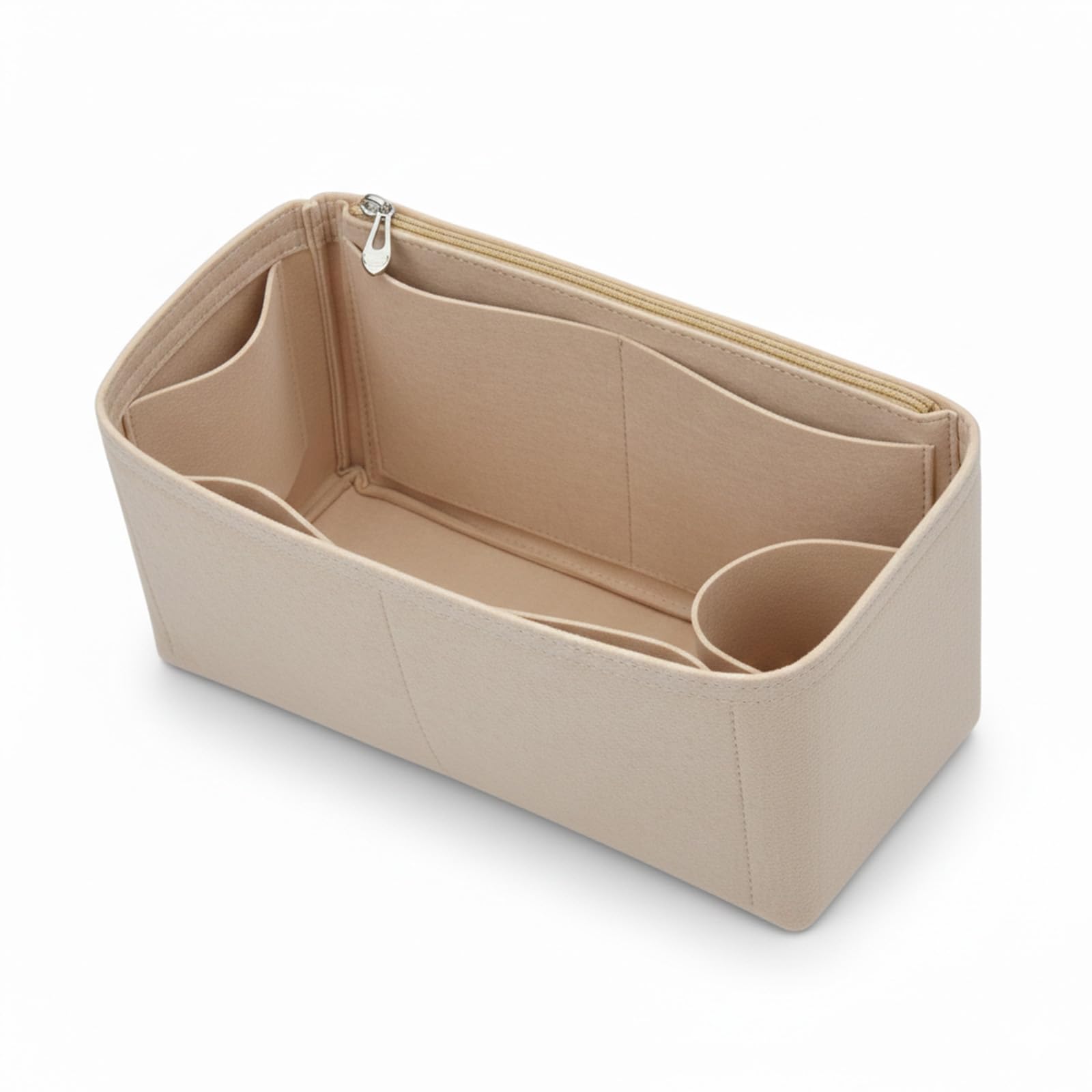 

[Takusan Shopping] Felt Inner Bag, Horizontal, Organizing Bag, Freestanding, Small Item Storage, Tote Bag, Shoulder Bag, Shape-Retaining (Beige)