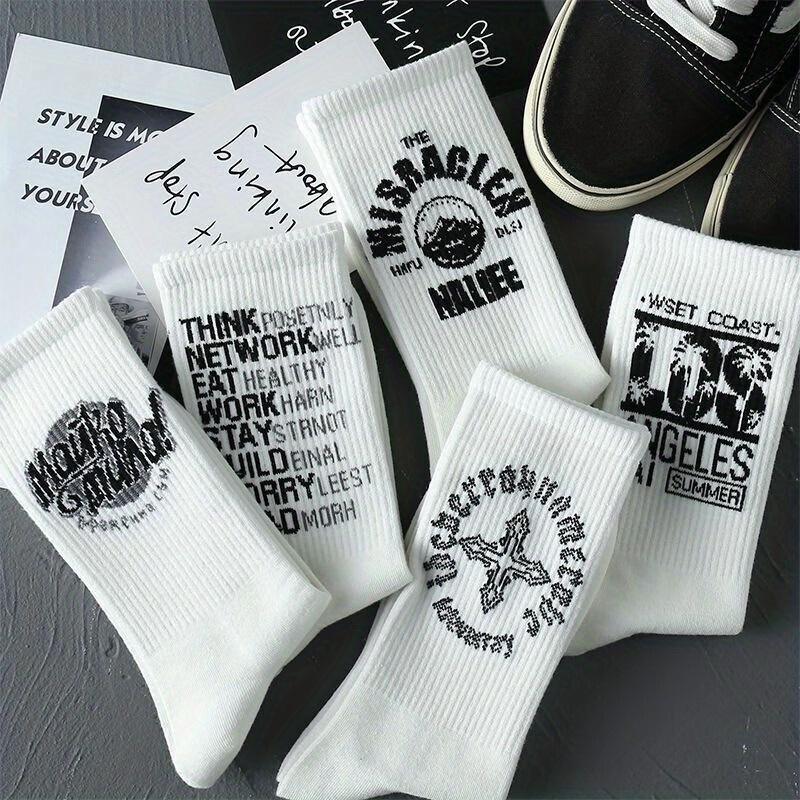 8 pairs of trend cartoon letters autumn and winter stockings casual men's socks sweat-absorbent breathable student high-top