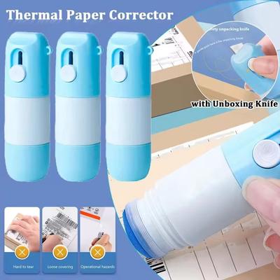 2-in-1-Korrekturflüssigkeit für Thermopapier mit Auspackmesser, langlebiges Thermopapier, Flüssigkeit zum Schutz der Identität von Daten, Radiergummi, Kartonöffner
