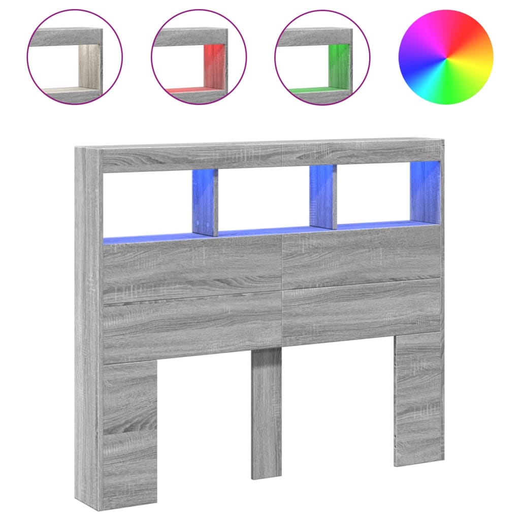 LED Headboard with Shelves Gray Sonoma 120 x 17 x 102 cm