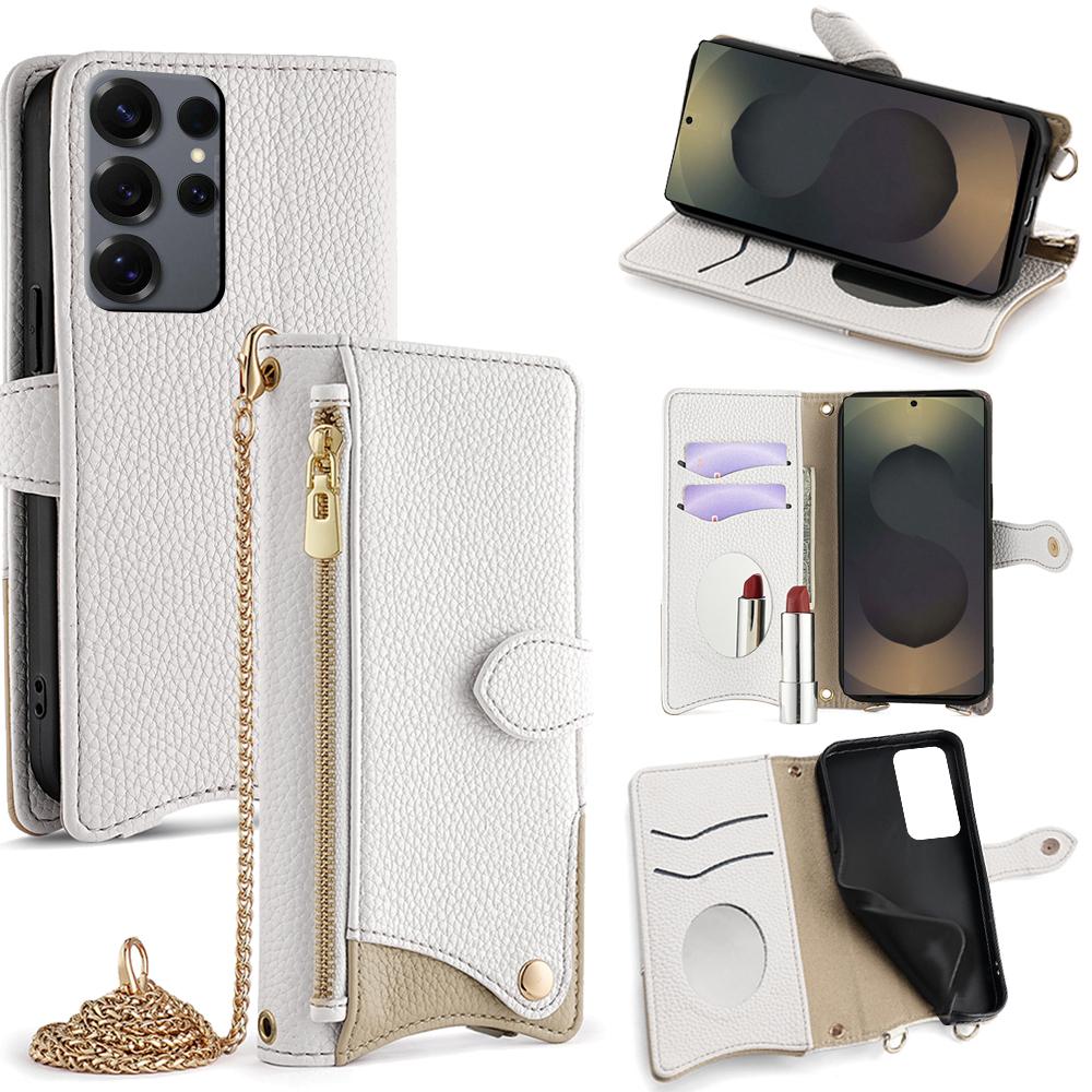 For Samsung Galaxy S25 Ultra Wallet Case Fishtail Design Leather Phone Cover with Mirror/Stand/Strap