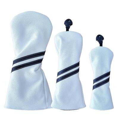 Golf Head Cover Driver Eighteen Golf 440cc 460cc Wood Utility UT Cover Waterproof Golf Supplies Double Stripe Black Navy White Set (White, 3-Piece