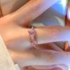 Chic Pink Geometric Diamond Butterfly Bow Ring For Women Trendy Adjustable Band Copper