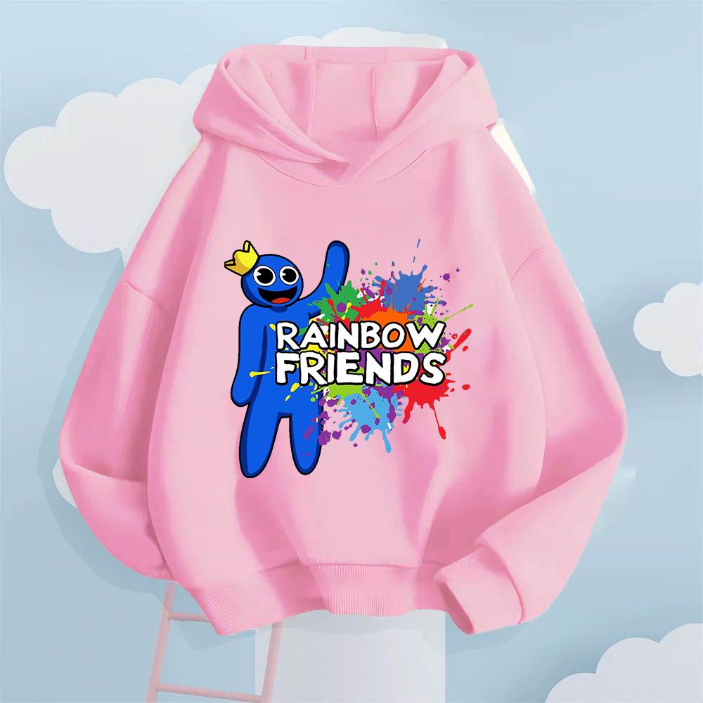 Full of Childlike Fun! Rainbow Friends Blue Cute Character Printed Children's Hoodie, Illuminates Children's Colorful Childhood, Girls' Casual Top