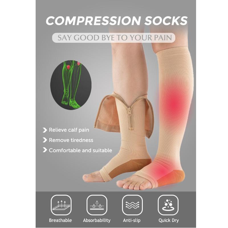 Zipper Compression Socks For Running, Open-Toe Anti-Slip Calf Support Socks With Adjustable Straps For Sports Recovery