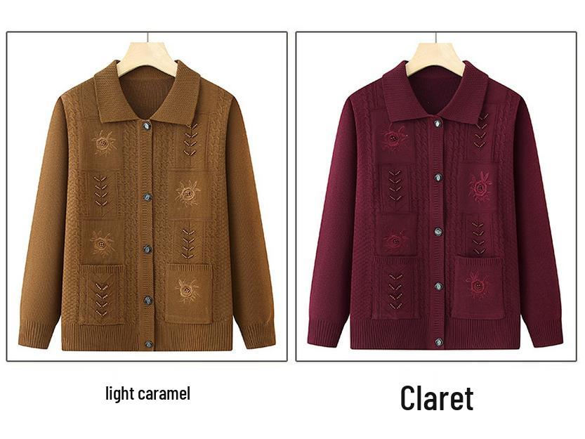 Grandma's Loose Knit Cardigan for Women – Spring & Autumn Wear for Middle-Aged & Elderly