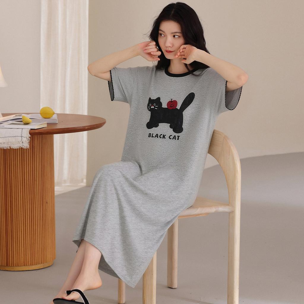 Pajamas Women's Pajamas Skirts Summer Summer Cotton Short Sleeves Thin Long Stripes Casual Wear Loungewear