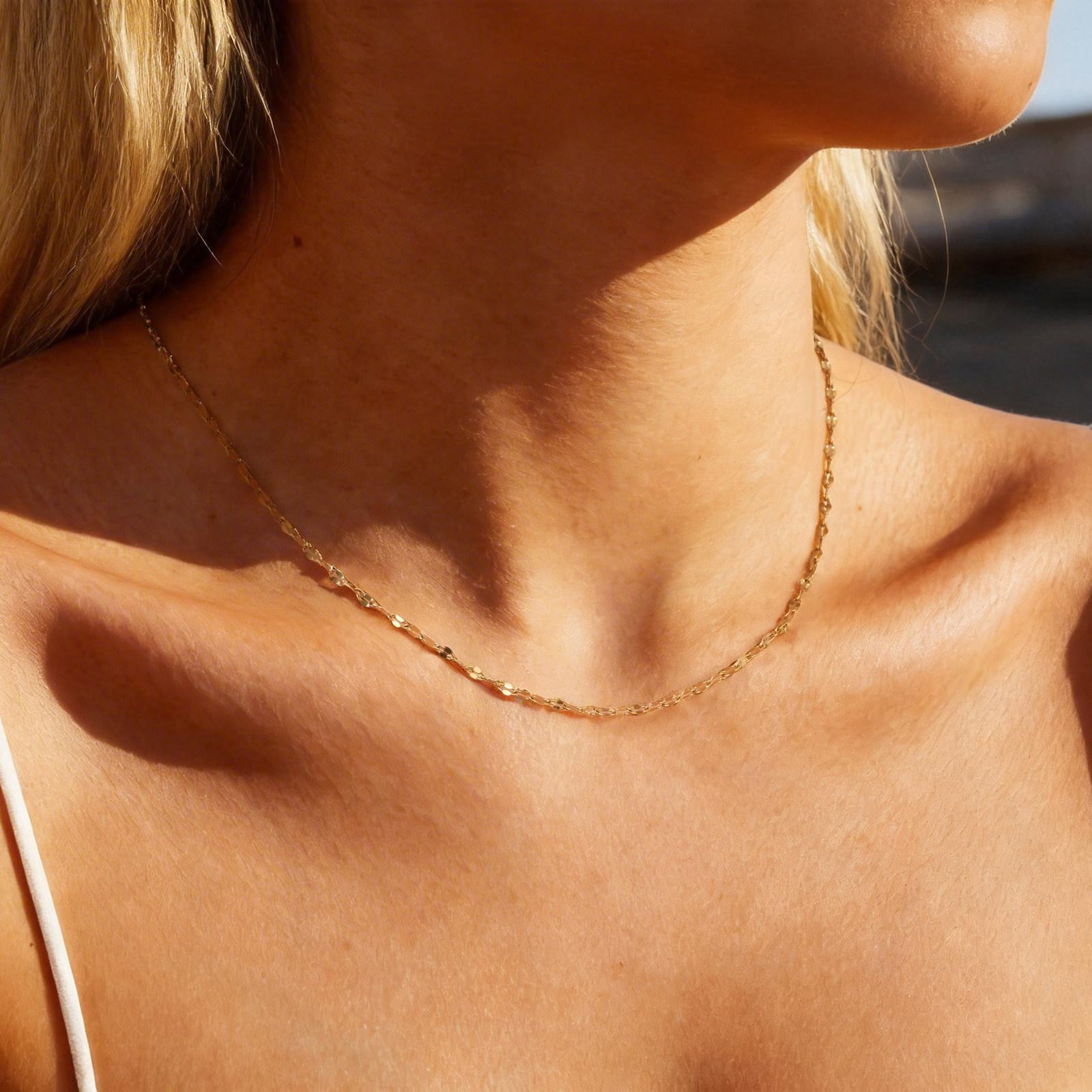 Layer Basic Chains Necklace for Women, 18K Gold Plated Stainless Steel Lips Round Bead Curb Twist Rope Chain Necklace Waterproof