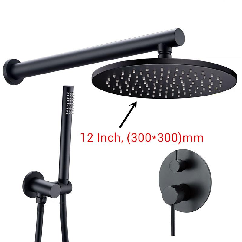 Black Shower System Set Bathroom Faucet Mixer Diverter Tap Brass Ceiling Or Wall Arm Handheld Spray With 8-16" Rian Head