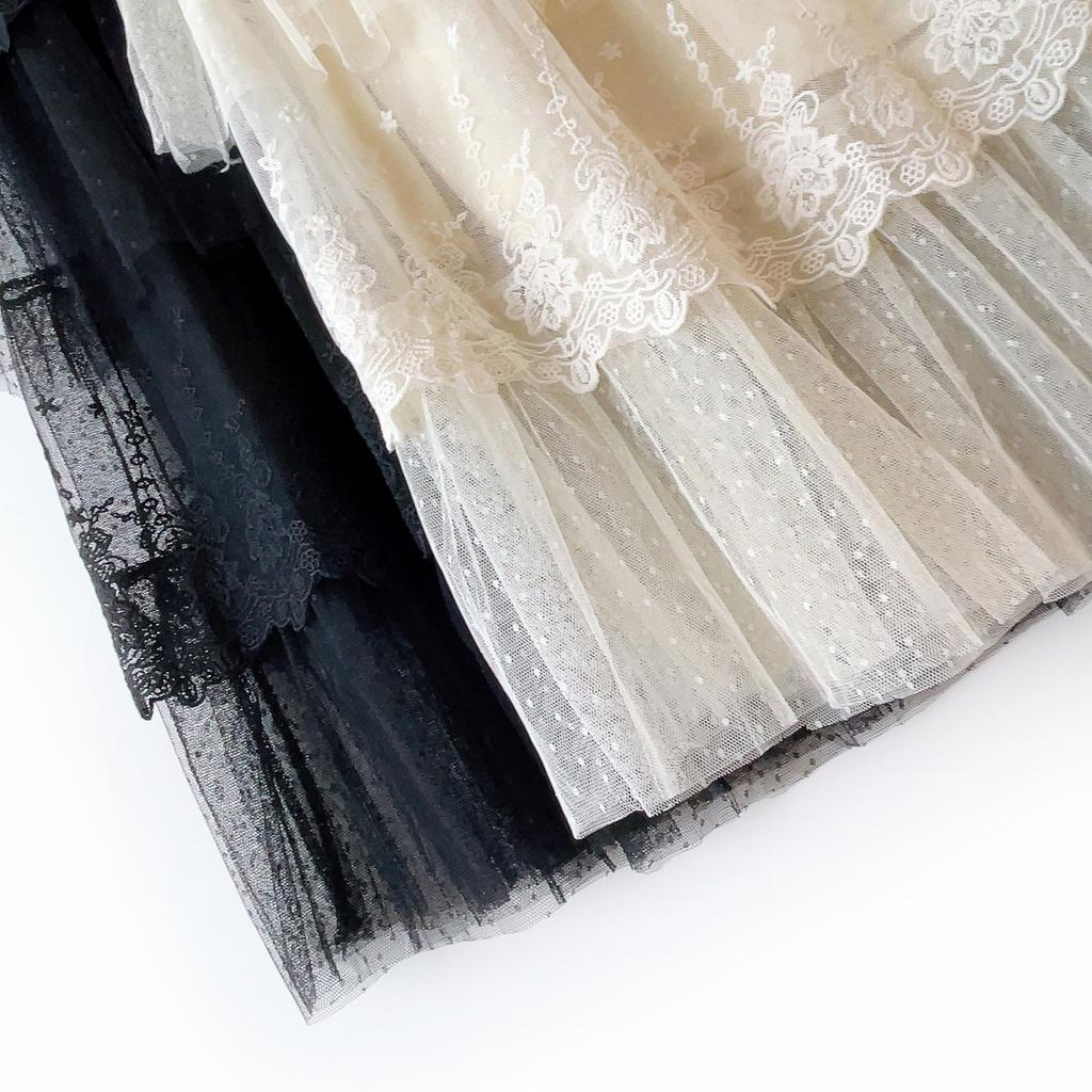 Spring and Autumn Women's Skirt Lace Splicing Polka Dot Super Fairy Saree Cake Half-body Skirt