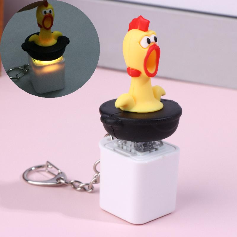 1Pcs Stress Relief Plastic Toys Creative Cartoon Sharp Crying Chicken Voice Button High Aesthetic Edc Keychain For Children Gift