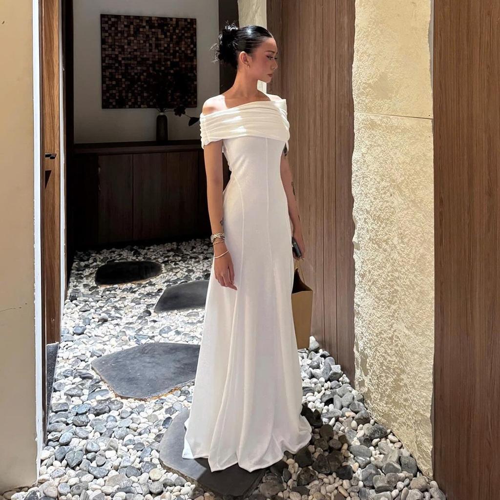 2026 European and American summer new sexy tube top pure desire waist temperament slim one-word shoulder dress long dress women