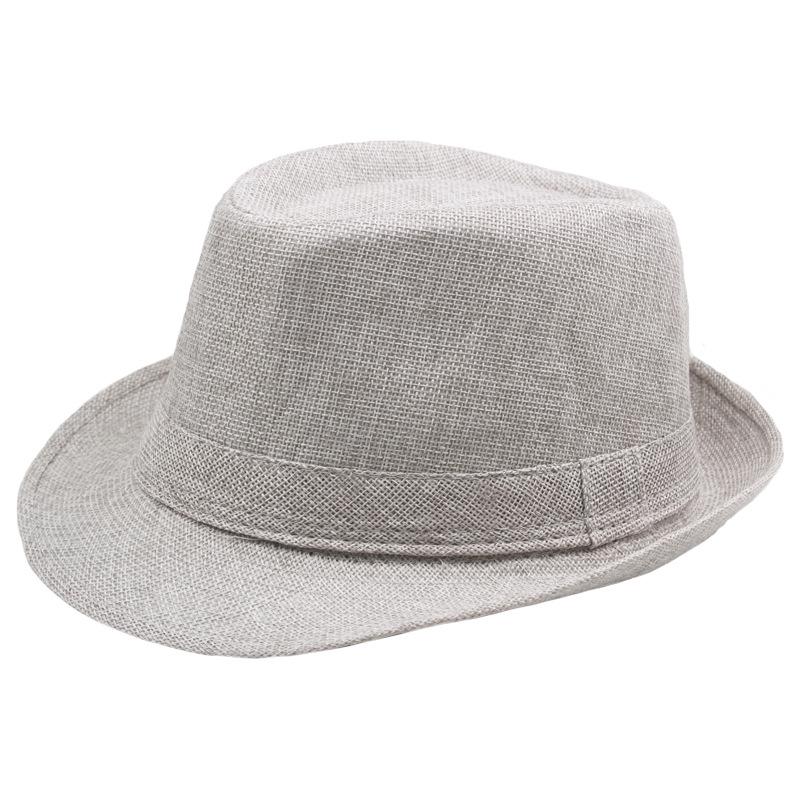 Retro Summer Linen Fedora Jazz Hat with Roll-Brim for Outdoor Sun Protection