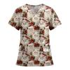 Women's Fashion Printed Short Sleeve V Neck Pattern Tops Pocket Working T-shirts