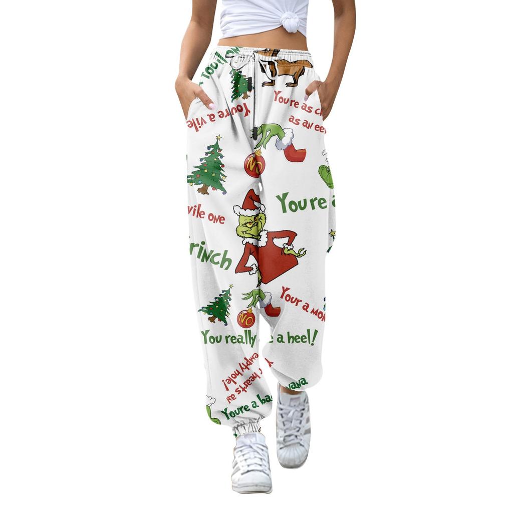 Women's Fashion Christmas Loose Drawstring Waist Solid Color Casual Sports Pants
