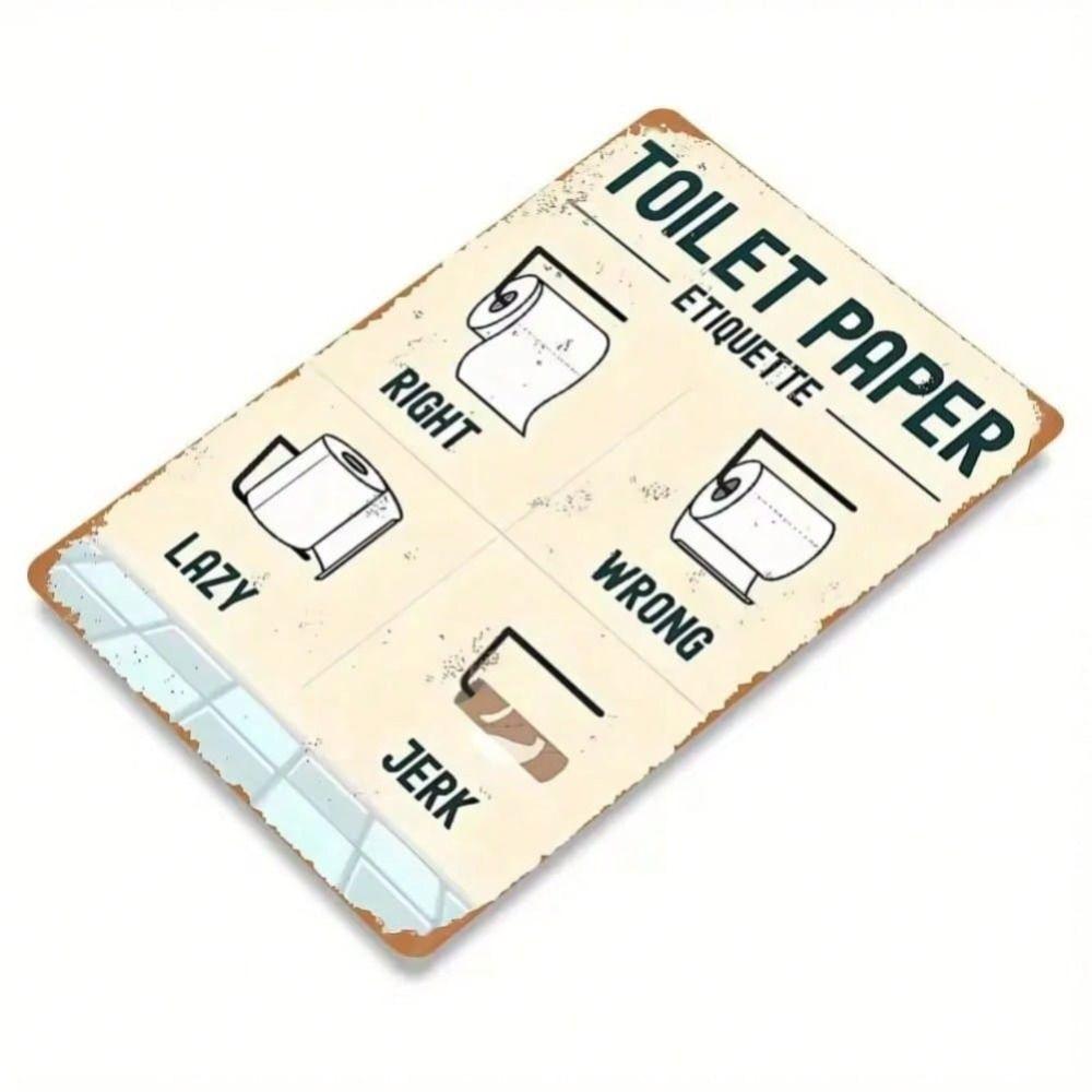 Vintage Metal Tin Sign, Retro Wall Decor for Bathroom, Waterproof Iron Poster, Toilet Etiquette Plaque