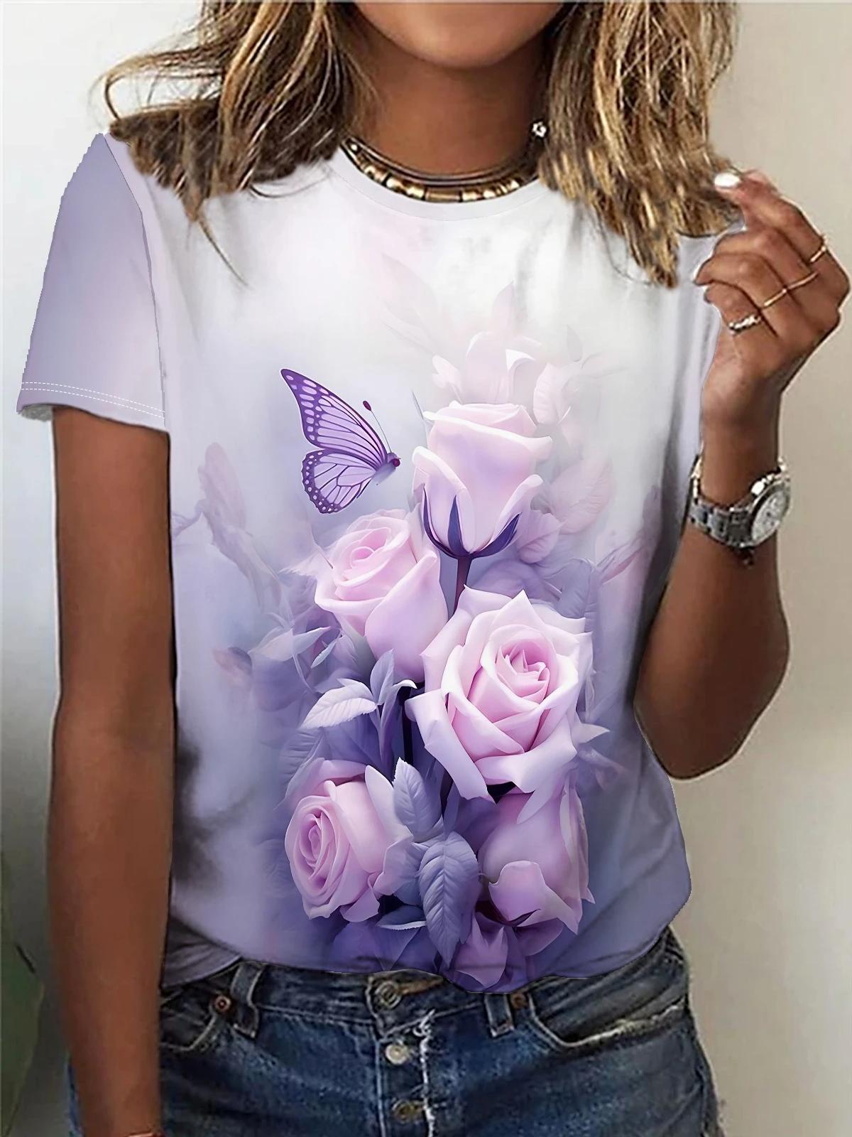 

Летняя футболка с 3D-принтом цветов и птиц, женская уличная одежда Харадзюку, повседневная мода Y2k, футболка с коротким рукавом, футболка с круглым вырезом, топы, одежда 2XL