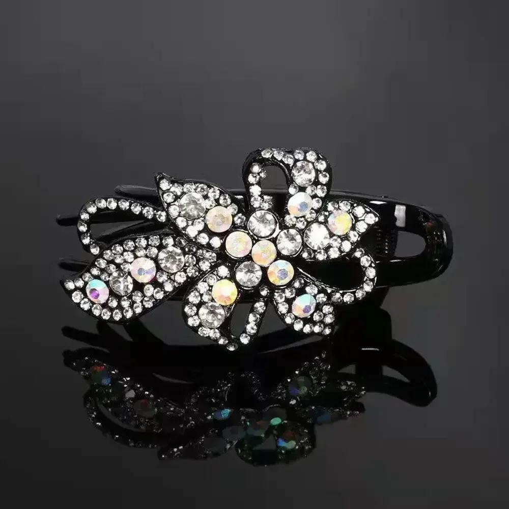 Shiny Rhinestone Hairpin Flower Leaf Duckbill Hair Claws Retro Hair Clips Accessories For Women Shinning Ponytail Headwear