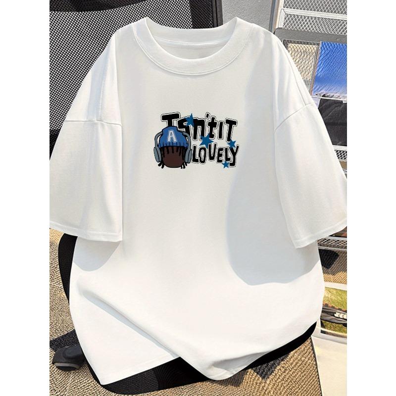 

European sizes Trendy Star Print T-Shirt, Pure Men S Short Sleeve Top in Ins Style for Summer S белый