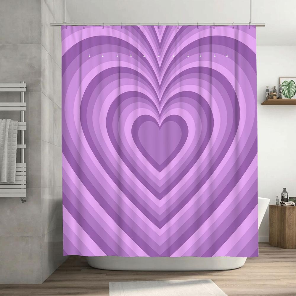Purple Heart Shower Curtain Modern Bathroom Decor With Swirls Stripes Pattern In Lavender Pink Shades For Bathtub Or Standup Sho