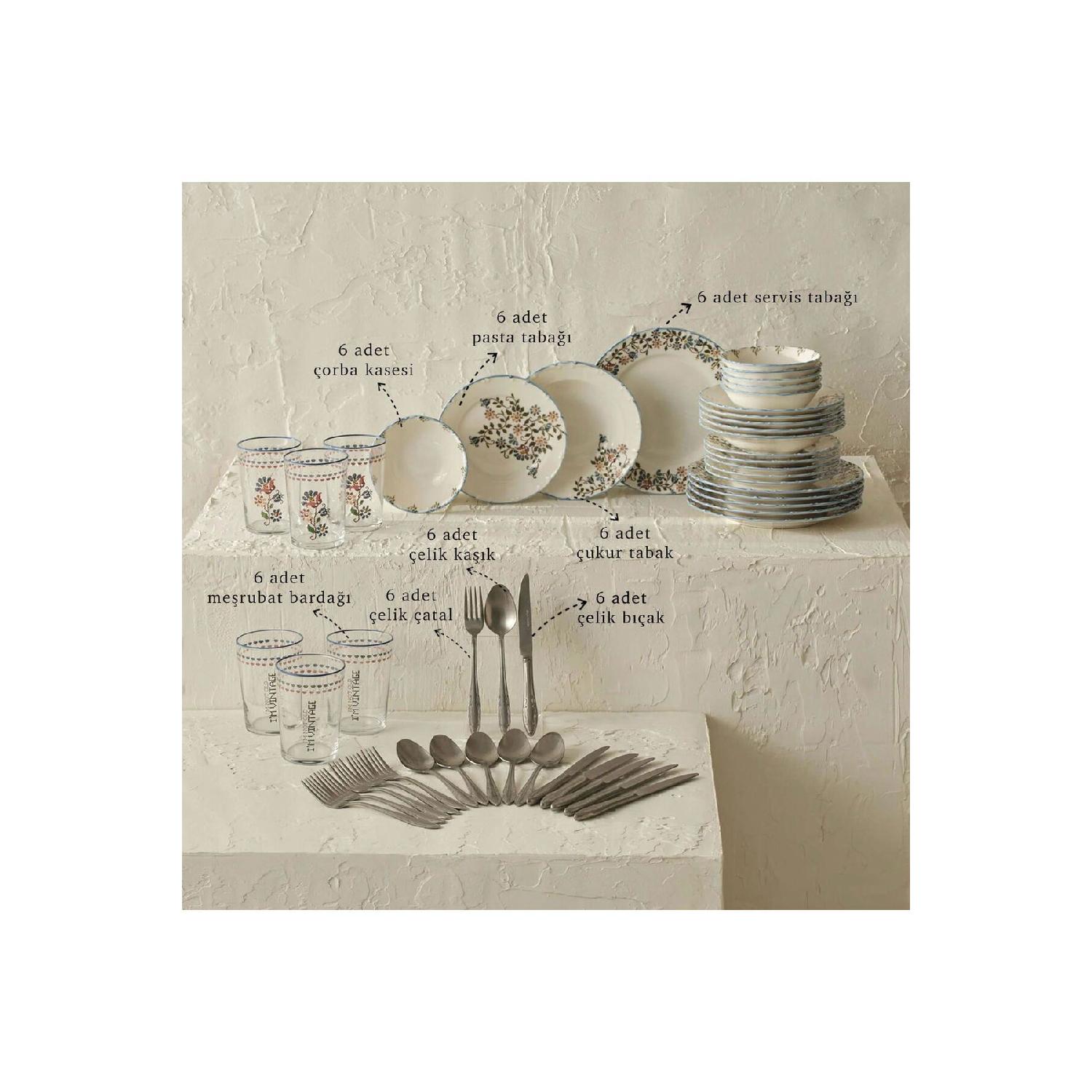 

Vintage Porcelain 48 Piece Dinner Set For 6 Persons Full Package синий