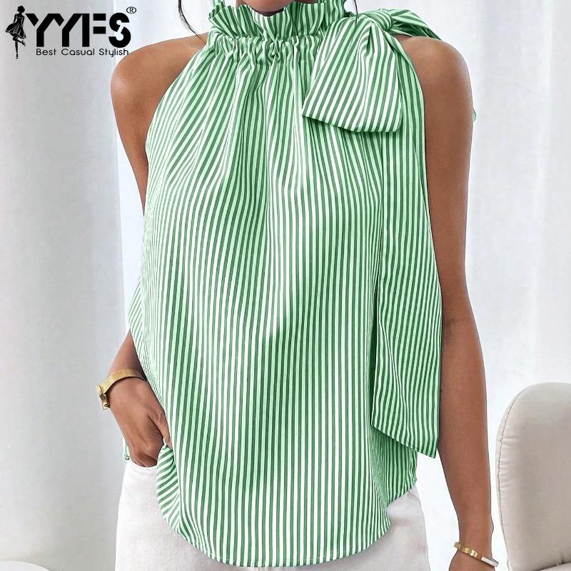 

YYFS Women s Fashion Casual Stripe Print Summer Spring Sleeveless High Neck Blouses & Shirts S фіолетовий