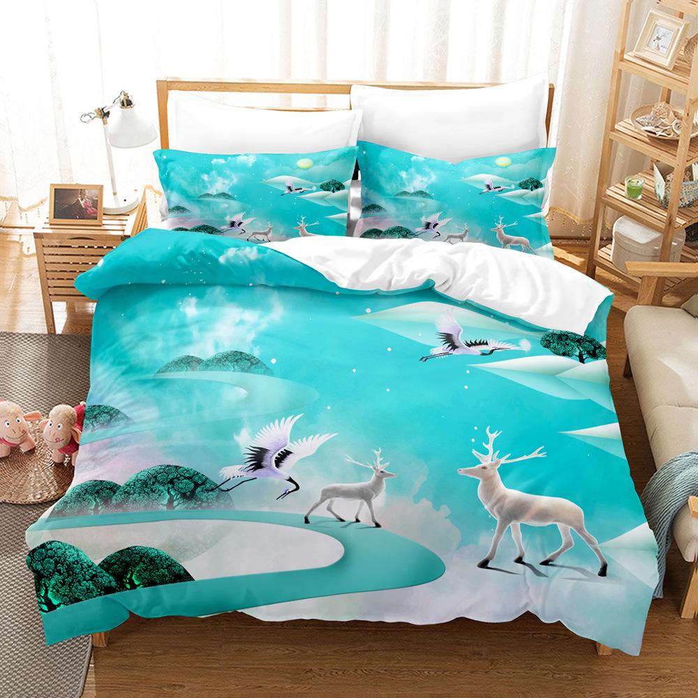 Elk Bed Three-Piece Set 3D Digital Printing Quilt Cover Pillowcase