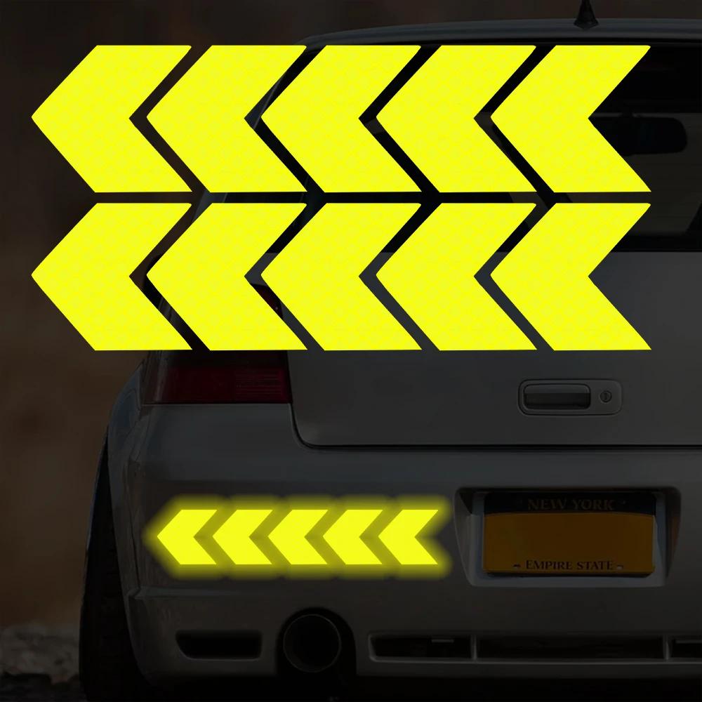 10pcs Car Reflective Arrow Sticker Safety Warning Sticker for Car Bumper Trunk Reflector Hazard Tape Car Styling Luminous Film