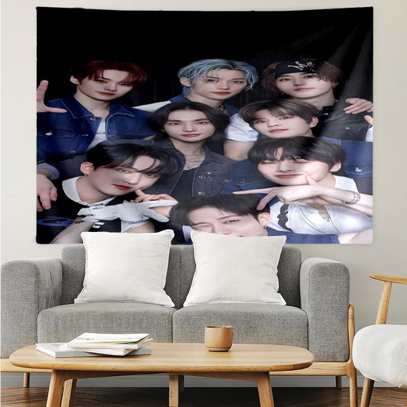 1PC K-pop Stars And Cute Bears K-pop music group Tapestry Accessories for Bedroom,Livingroom, dormitory Room Wall Decor Fan Birthday Gifts