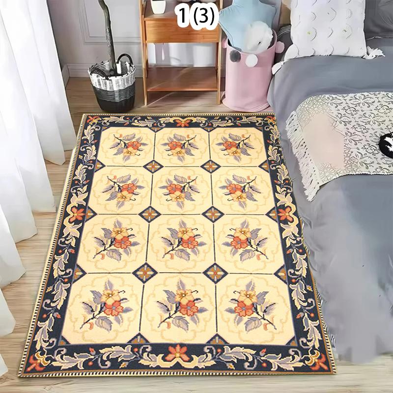 Floral Medallion Pattern Carpet Soft Fluffy Rugs Living Room Bedroom Decor Modern French Design Home Furnishing Blue Floor Mat 40X60cm