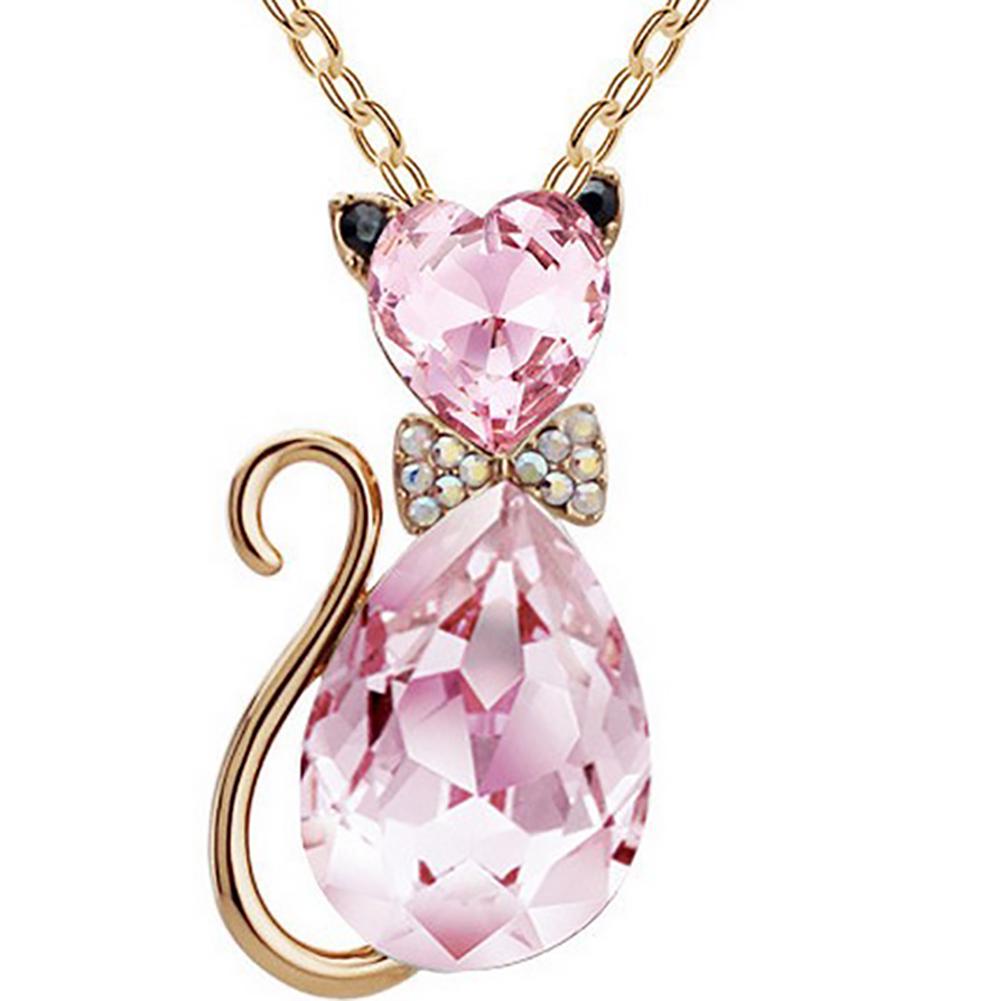 Luxury Wedding Bridal Women Cat Rhinestone Charm Pendant Necklace Party