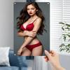 Metal Wall Art Decor, Red Lingerie Woman Sign, Durable Iron Wall Hanging for Bedroom Bar Cafe, Easy Mount Modern 2D Flat Christm