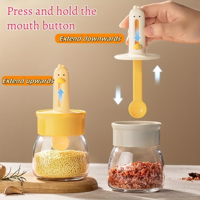 

2pcs 11.16oz Glass Spice Jars with Retractable Dual Direction Spoon, Leak Proof Airtight Lids , Measurement Markings , Space Saving Kitchen Organizer