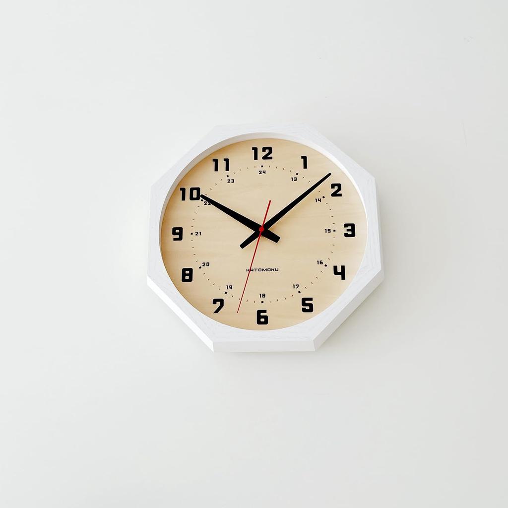 KATOMOKU muku clock 8 Octagonal White Wall Clock with Continuous Second Diameter km-81WH8 Hand, 30.0cm (Quartz Clock)