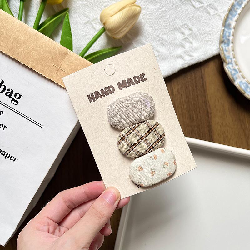 Children's Floral Gingham Hair Clip - Cute Oval BB Hairpin for Little Girls