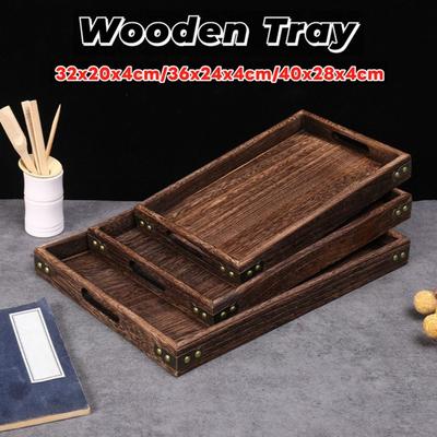 Decorate Tray Rectangular Wooden Tray Wooden Retro Style Wood Storage Tray Tea Tray Home Kitchen