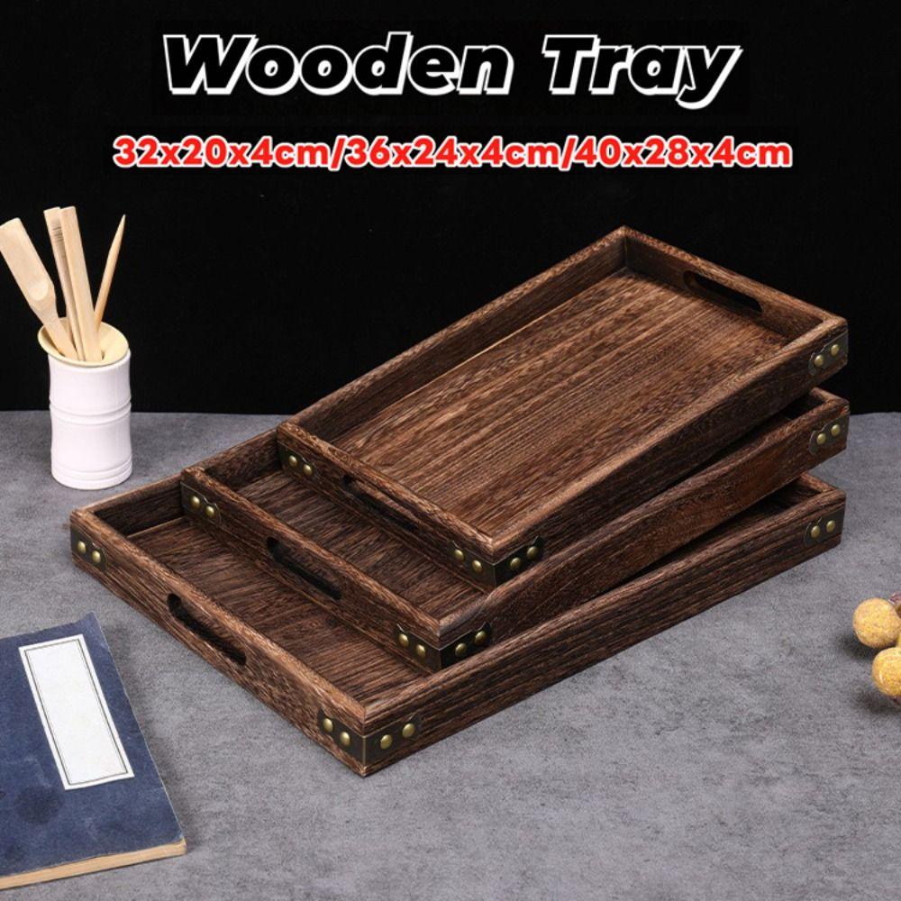 Decorate Tray Rectangular Wooden Tray Wooden Retro Style Wood Storage Tray Tea Tray Home Kitchen