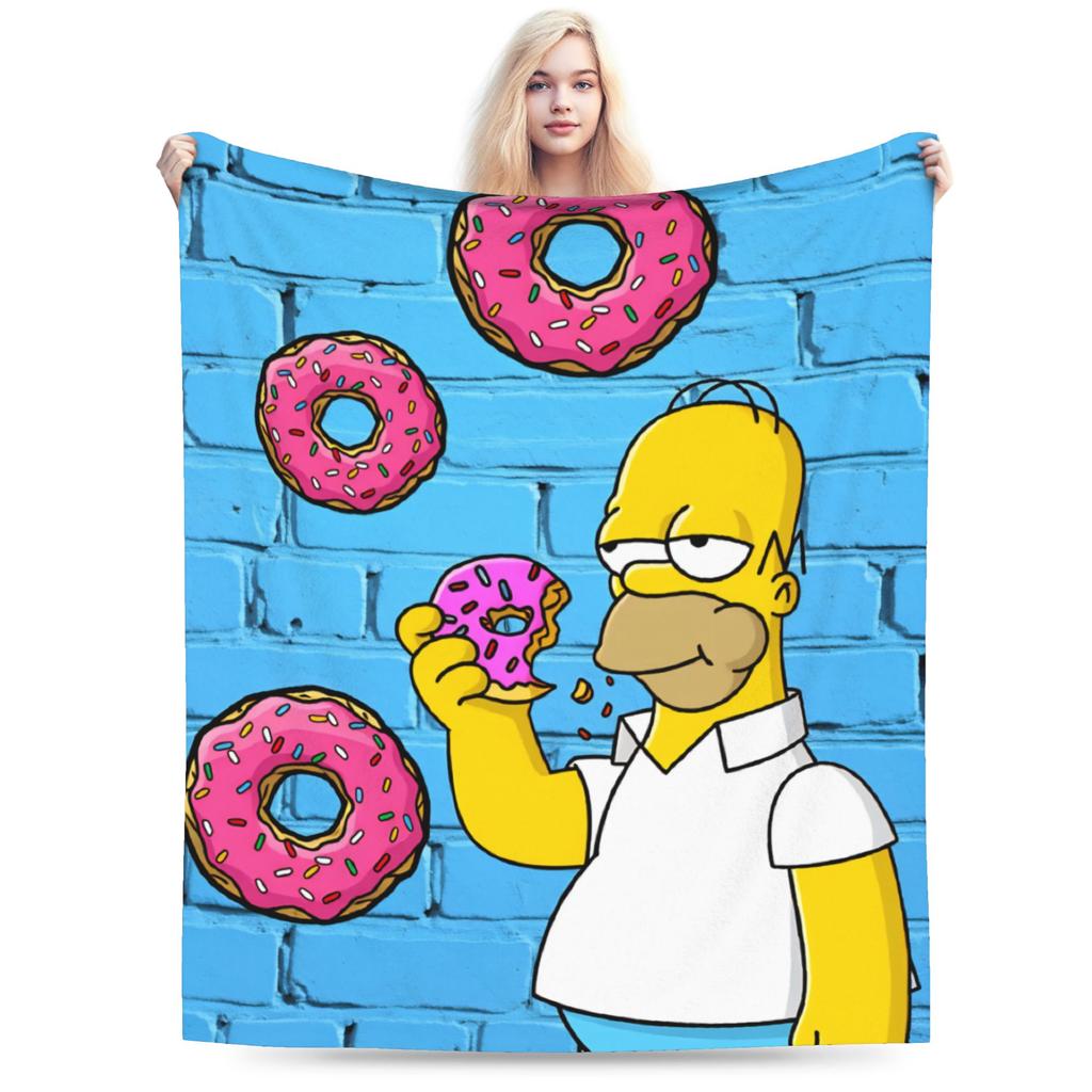 S-Simpsons Homer Donut Pattern Bedding Throws Soft Cozy Trend Blanket  For Couch Chair Camping Flannel Bedspread Bed Cover
