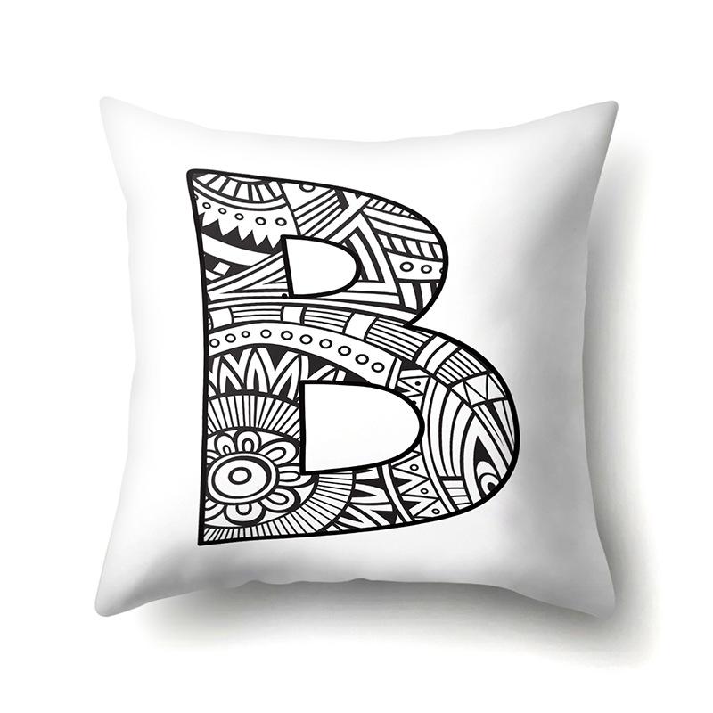 Polyester Pillow Case Pencil Drawing Geometric Decorative Print 26 English Letters Pillow Cushion Cover Simple