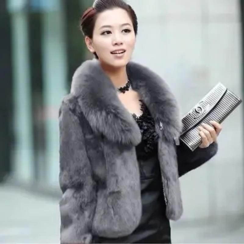 New Womens Winter Autumn Short Section Faux Fur Jackets Man-made Rabbit  Collar Casual  Coats E98